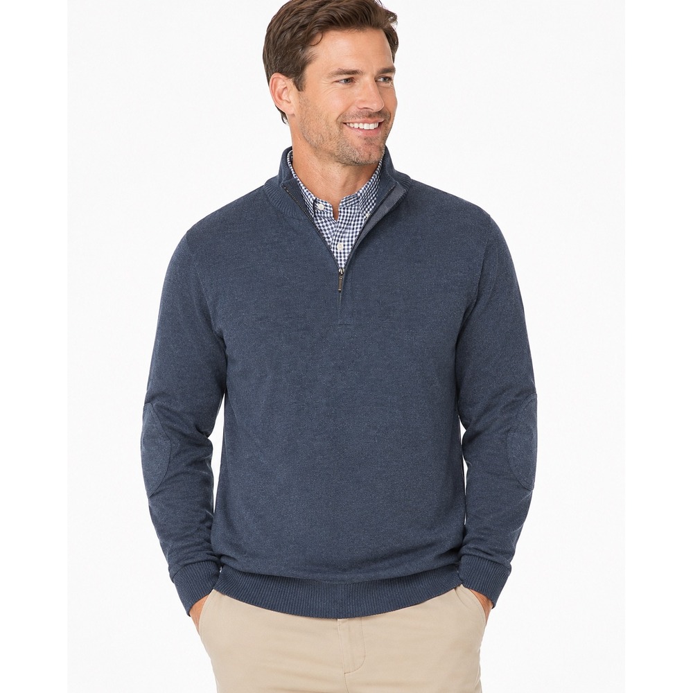 Cutter & Buck Mens 1XB Navy Heather Quarter Zip Sweater Elbow Patch new nwt golf